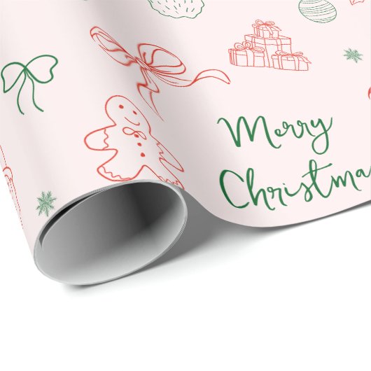 Whimsical Hand getekend Leuk Frans Vrolijk Kerstfe Cadeaupapier (Rol Hoek)