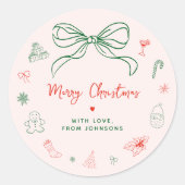 Whimsical Hand getekend Leuke Franse kerstvakantie Ronde Sticker (Voorkant)