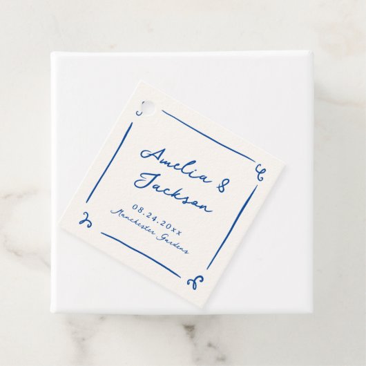 Whimsical Hand getekend marineblauw bruiloft Bedankjes Labels (In situ)