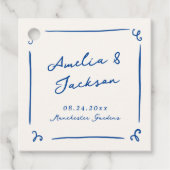 Whimsical Hand getekend marineblauw bruiloft Bedankjes Labels (Voorkant)