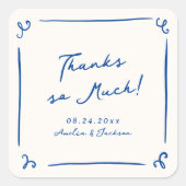 Whimsical Hand getekend marineblauw bruiloft dank  Vierkante Sticker (Voorkant)