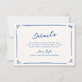 Whimsical Hand getekend marineblauw bruiloft detai Kaart (Voorkant)