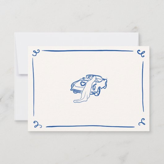 Whimsical Hand getekend marineblauw bruiloft detai Kaart (Achterkant)