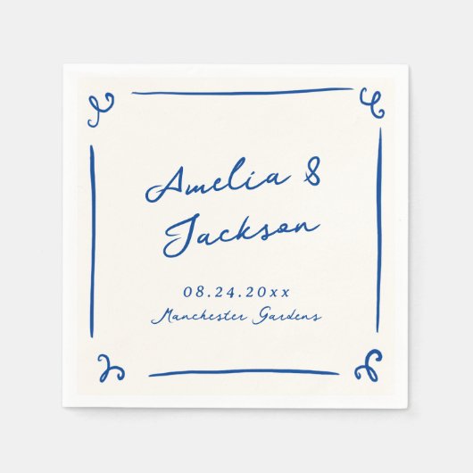 Whimsical Hand getekend marineblauw bruiloft Servet (Voorkant)