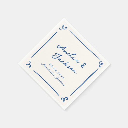 Whimsical Hand getekend marineblauw bruiloft Servet (Hoek)