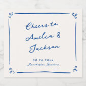 Whimsical Hand getekend marineblauw bruiloft Sparkling Wijnetiket (Enkel label)