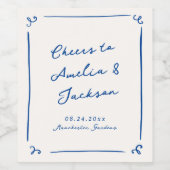 Whimsical Hand getekend marineblauw bruiloft Wijn Etiket (Enkel label)