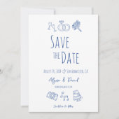 Whimsical Hand getekend Minimal Blauw Wit Foto (Voorkant)