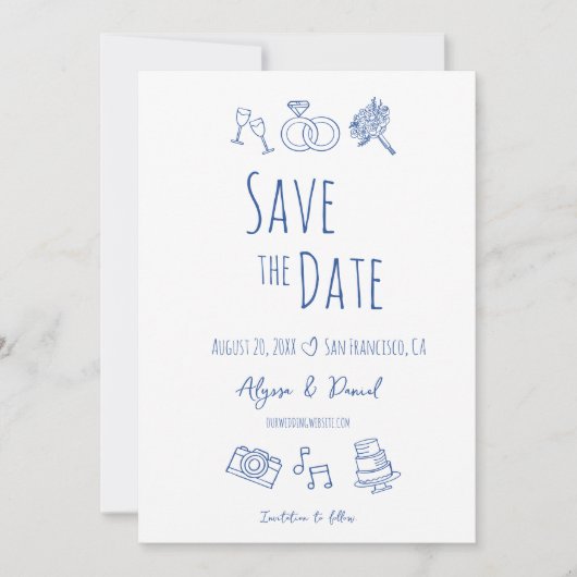 Whimsical Hand getekend Minimal Blauw Wit Foto (Voorkant)