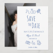 Whimsical Hand getekend Minimal Blauw Wit Foto (Voorkant / Achterkant)