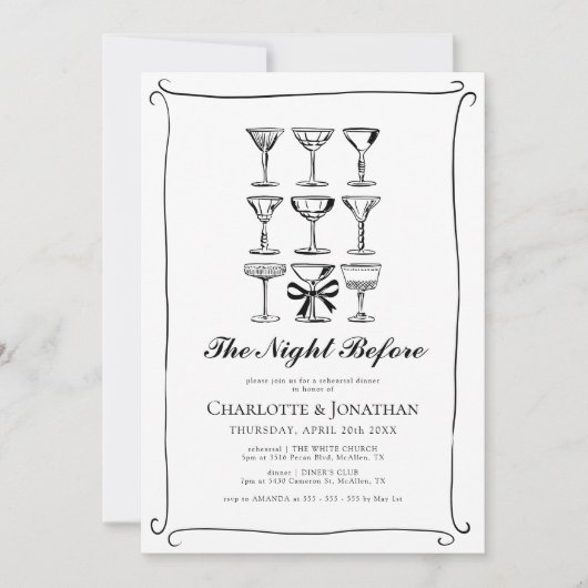 Whimsical Hand Getekend Oefendiner Martini Kaart (Voorkant)