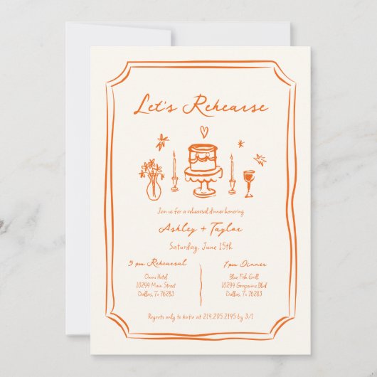 Whimsical Hand Getekend Oranje Oefen Diner Kaart (Voorkant)