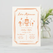 Whimsical Hand Getekend Oranje Oefen Diner Kaart (Staand voorkant)