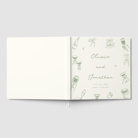 Whimsical Hand getekend Quirky Green bruiloft Gastenboek (Volledig)