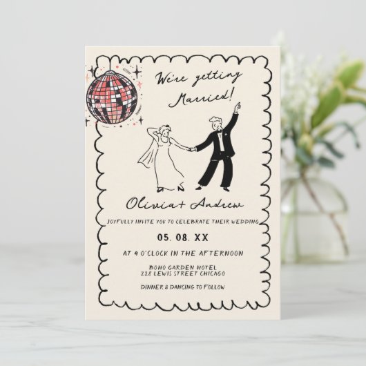 Whimsical Hand getekend Retro foto Funky bruiloft Kaart (Staand voorkant)