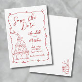 Whimsical Hand getekend Rode bruiloft Save the dat Save The Date