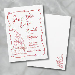 Whimsical Hand getekend Rode bruiloft Save the dat Save The Date