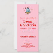 Whimsical Hand getekend Rood & Roze bruiloft progr (Voorkant)