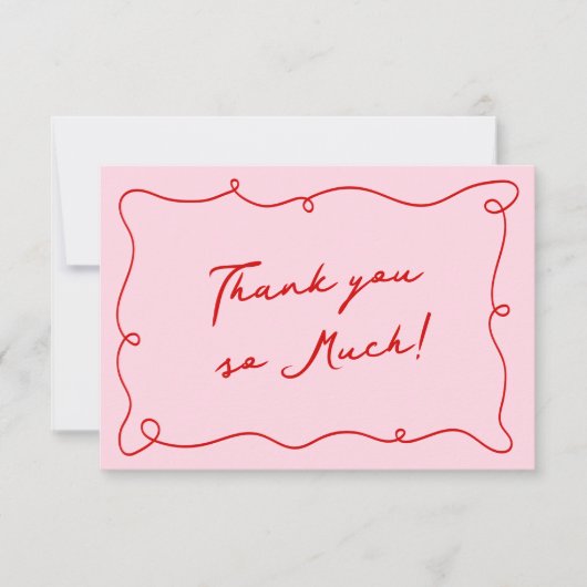 Whimsical Hand getekend Rood & Roze Dank u Kaart (Voorkant)
