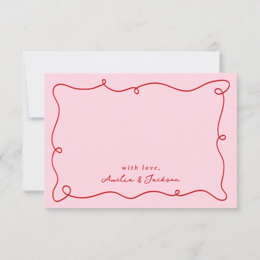 Whimsical Hand getekend Rood & Roze Dank u Kaart (Achterkant)