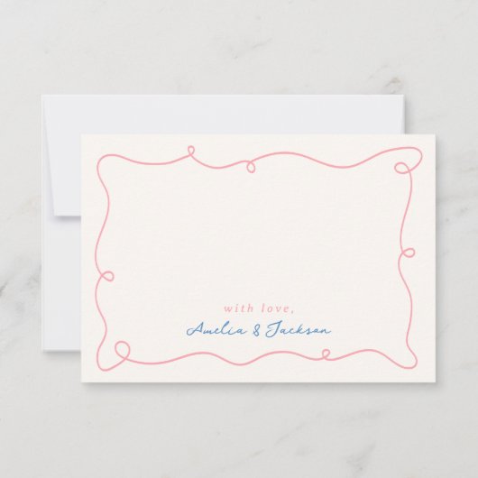 Whimsical Hand getekend Roze & Blauw Dank u Kaart (Achterkant)