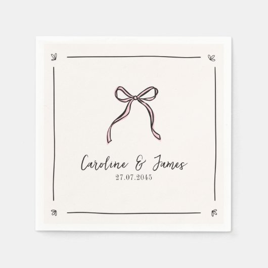 Whimsical Hand getekend Roze Bow Wedding Servet (Voorkant)