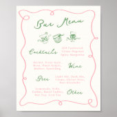 Whimsical Hand getekend Roze & Groen Bar Menu Poster (Voorkant)