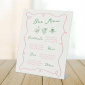 Whimsical Hand getekend Roze & Groen Bar Menu Reclamebord Met Voetstuk