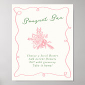 Whimsical Hand getekend Roze & Groen Boeket Bar Poster (Voorkant)