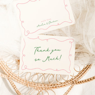 Whimsical Hand getekend Roze & Groen Dank u Kaart