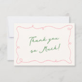 Whimsical Hand getekend Roze & Groen Dank u Kaart (Voorkant)