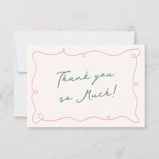 Whimsical Hand getekend Roze & Groen Dank u Kaart (Voorkant)