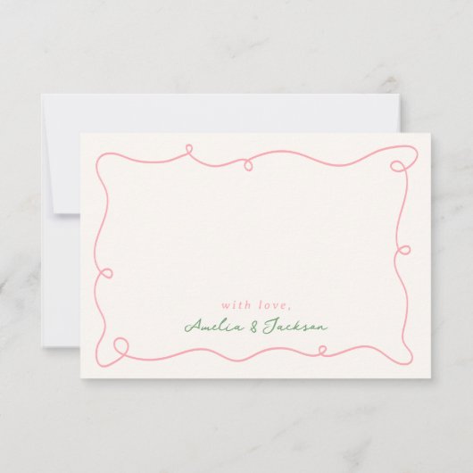 Whimsical Hand getekend Roze & Groen Dank u Kaart (Achterkant)