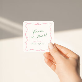 Whimsical Hand getekend Roze & Groen Dank u Vierkante Sticker