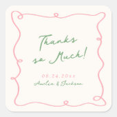 Whimsical Hand getekend Roze & Groen Dank u Vierkante Sticker (Voorkant)