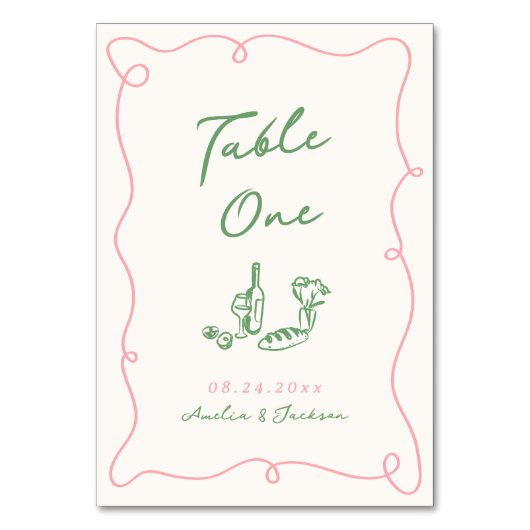 Whimsical Hand getekend roze & groen Kaart (Voorkant)