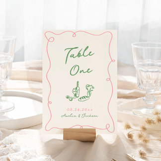 Whimsical Hand getekend roze & groen Kaart