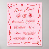 Whimsical Hand getekend Roze & Rode Bar Menu Poster (Voorkant)