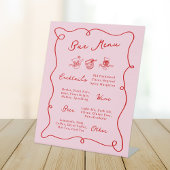 Whimsical Hand getekend Roze & Rode Bar Menu Reclamebord Met Voetstuk