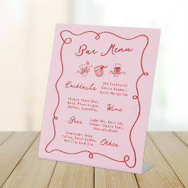 Whimsical Hand getekend Roze & Rode Bar Menu Reclamebord Met Voetstuk