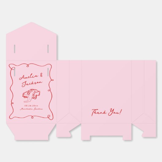 Whimsical Hand getekend Roze & Rode bruiloft Bedankdoosjes (Ongevouwen)