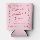 Whimsical Hand getekend Roze & Rode bruiloft Blikjeskoeler (Voorkant)