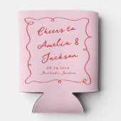 Whimsical Hand getekend Roze & Rode bruiloft Blikjeskoeler (Achterkant)