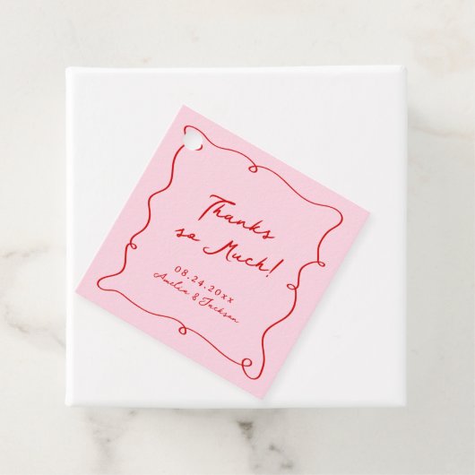 Whimsical Hand getekend Roze & Rode bruiloft Dank  Bedankjes Labels (In situ)