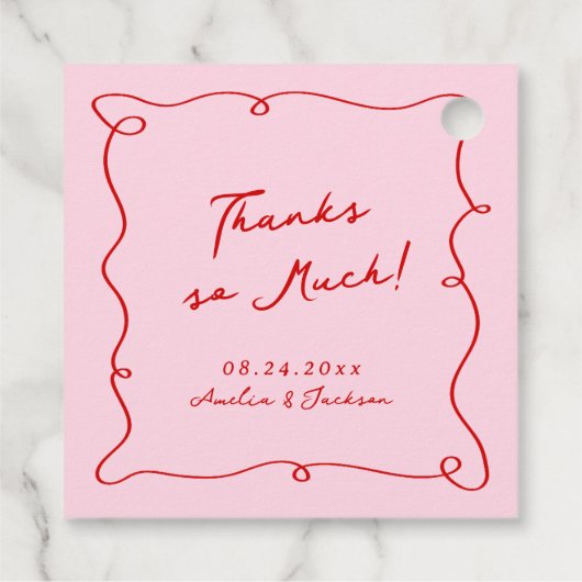 Whimsical Hand getekend Roze & Rode bruiloft Dank  Bedankjes Labels (Achterkant)