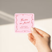 Whimsical Hand getekend Roze & Rode bruiloft Dank  Vierkante Sticker