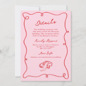 Whimsical Hand getekend Roze & Rode bruiloft + Det Kaart (Achterkant)