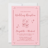 Whimsical Hand getekend Roze Rode bruiloft recepti Kaart (Voorkant)