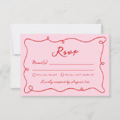 Whimsical Hand getekend Roze & Rode bruiloft RSVP Kaart (Voorkant)