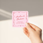 Whimsical Hand getekend Roze & Rode bruiloft Vierkante Sticker